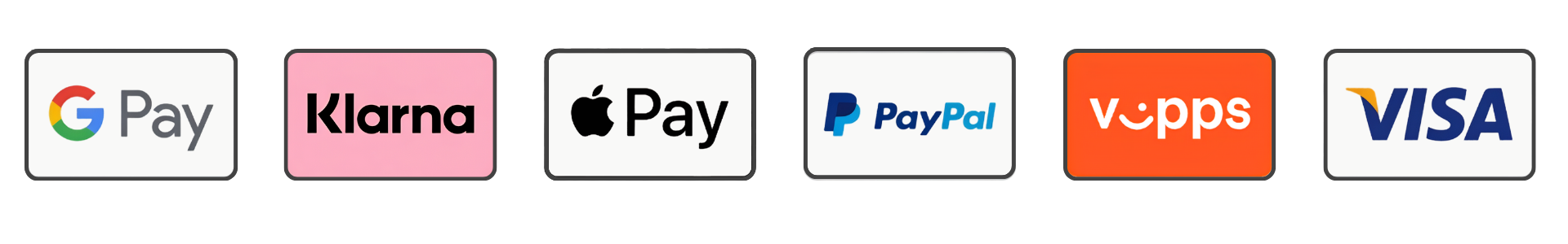 Säkra betalningsalternativ: Klarna, Swish, Apple Pay, Google Pay, VISA och Mastercard