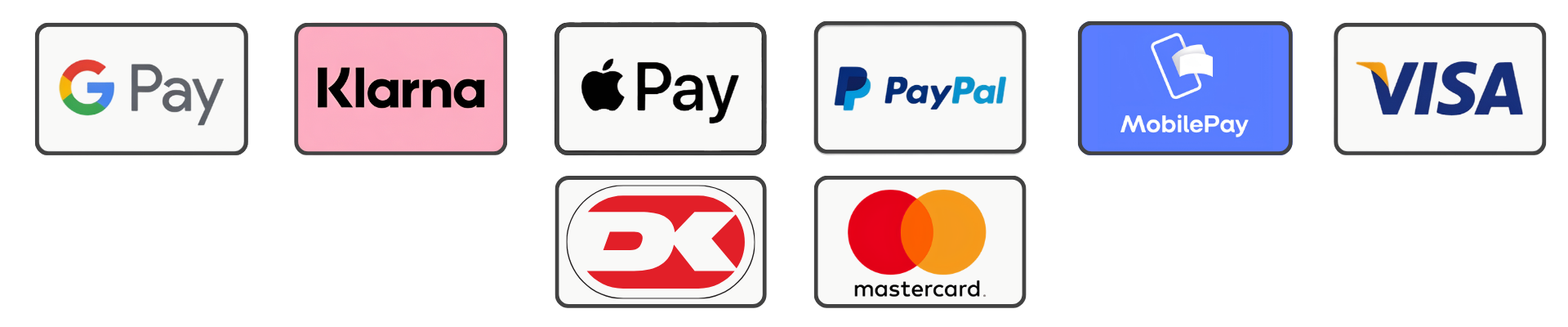 Säkra betalningsalternativ: Klarna, Swish, Apple Pay, Google Pay, VISA och Mastercard
