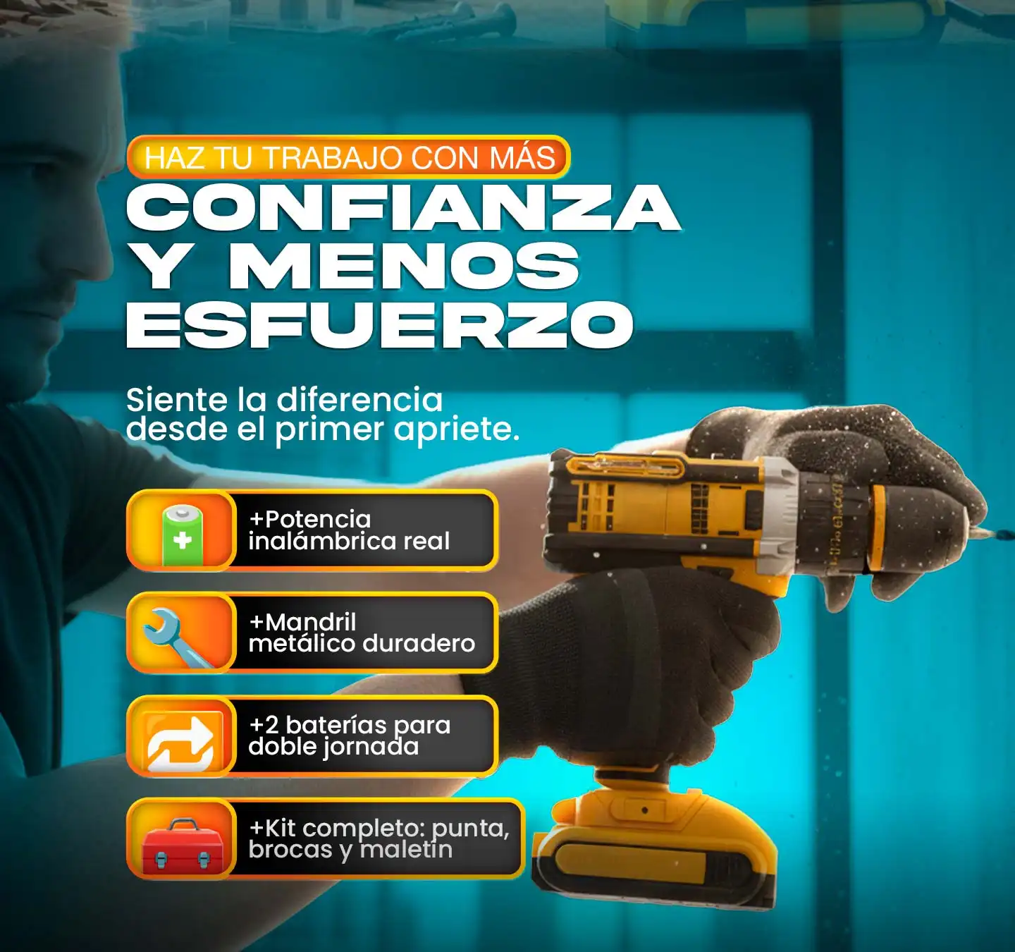 Más beneficios del Taladro inalámbrico con mandril metálico de 3/8