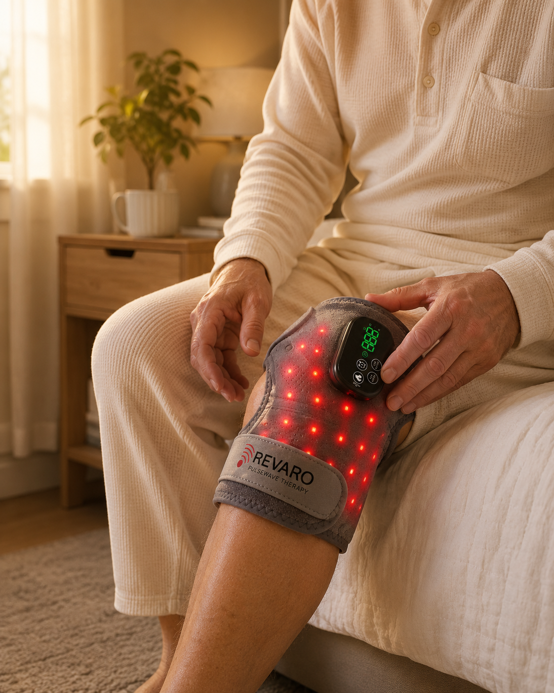Working-age adult using PulseWave Pro at home after a long shift
