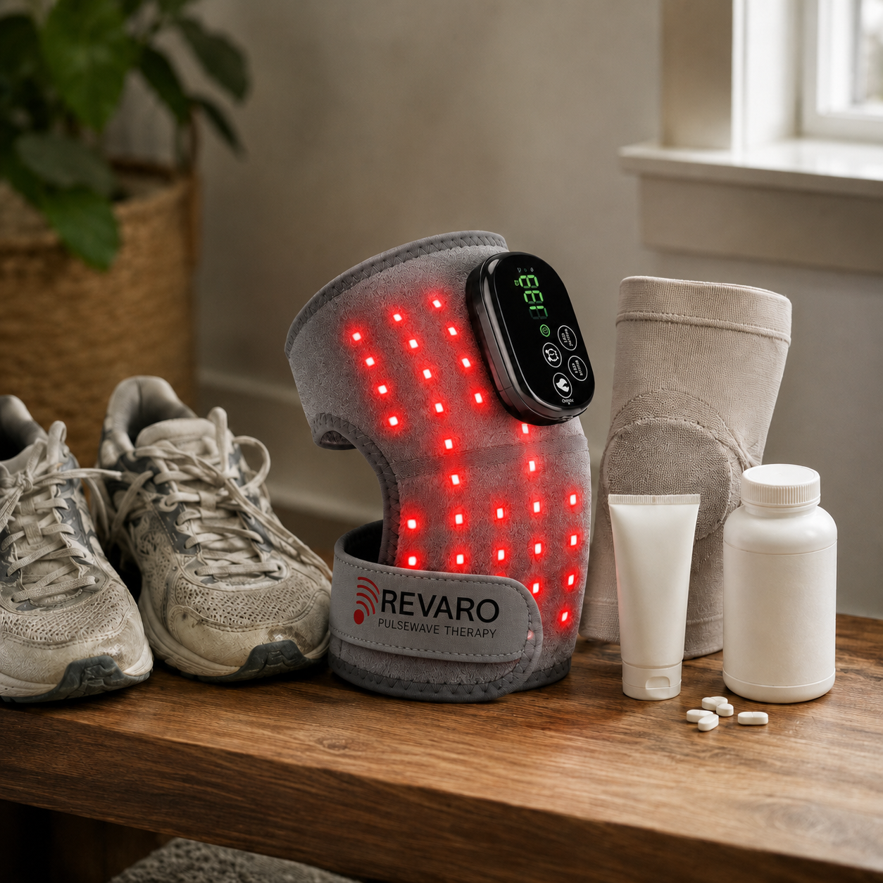 Working-age adult using PulseWave Pro for lower back recovery after work