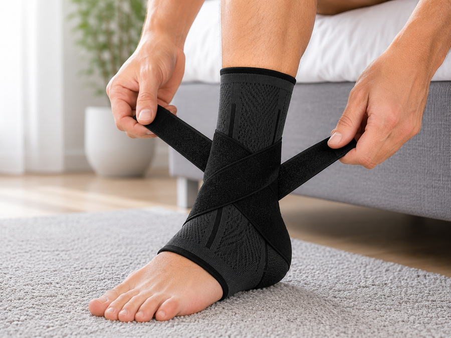 Step 2: wrapping the adjustable figure-8 strap around the ankle