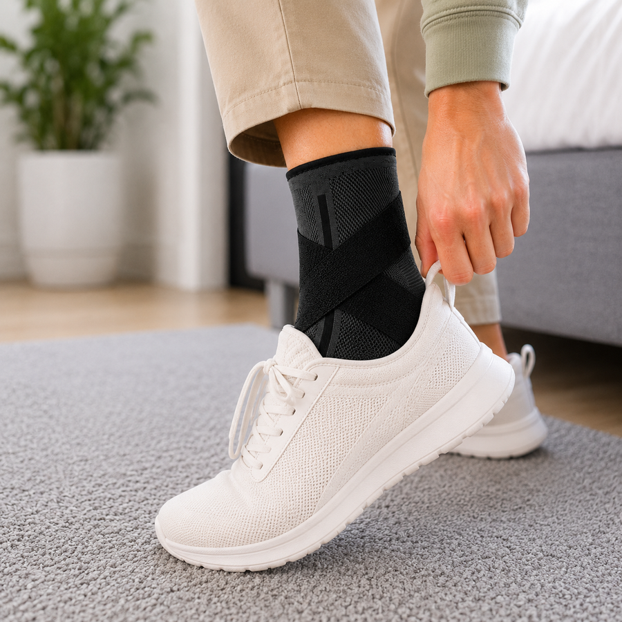 Step 3: slipping a normal shoe on over the slim wrap