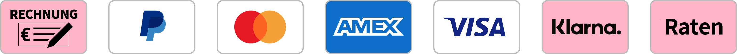 Sichere Zahlungsmethoden (Klarna, PayPal, Visa, Mastercard)