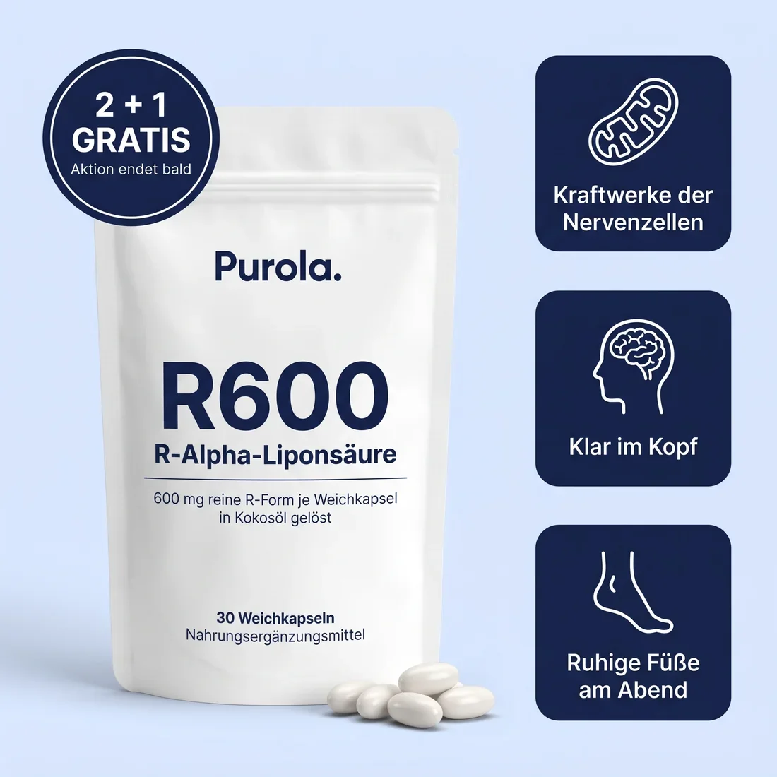 Purola R600 Beutel mit 600 mg reiner R-Form je Weichkapsel