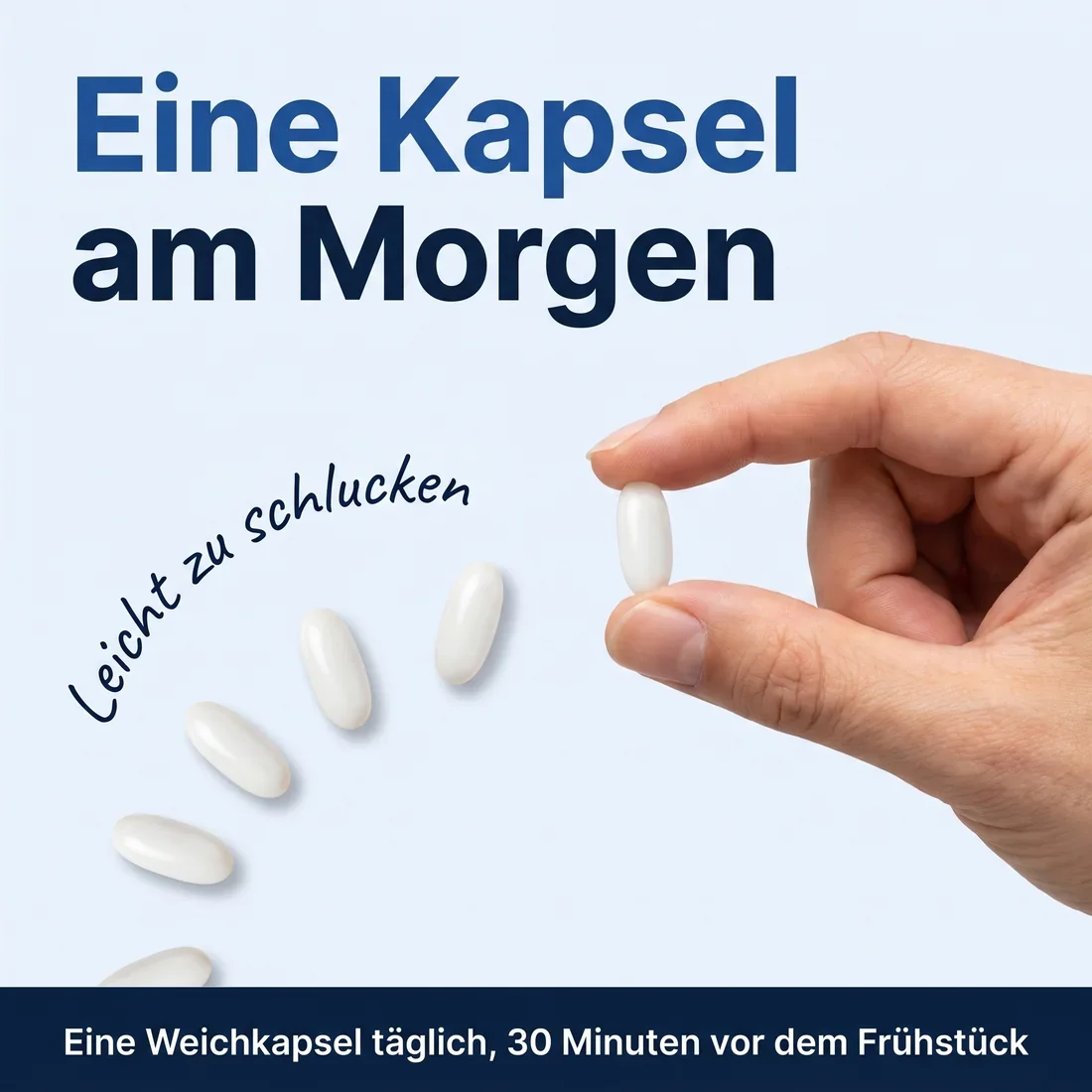 Eine Hand hält eine weiße Weichkapsel Purola R600