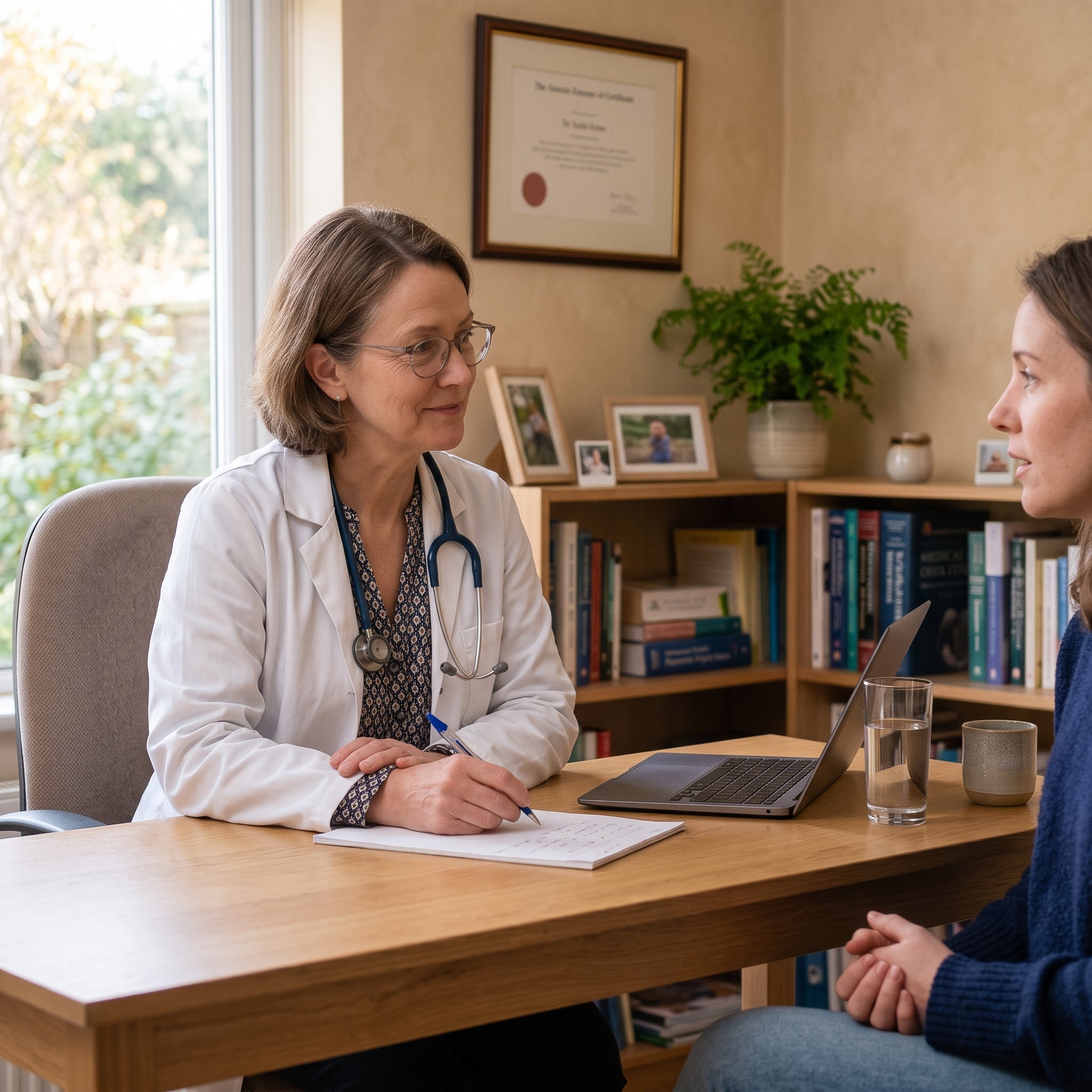 Woman speaking with a doctor during a hair concern appointment