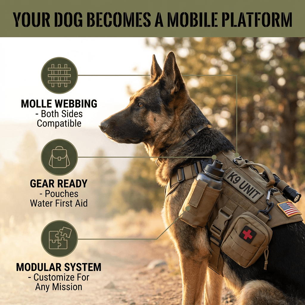 Your dog becomes a mobile gear platform - MOLLE webbing both sides