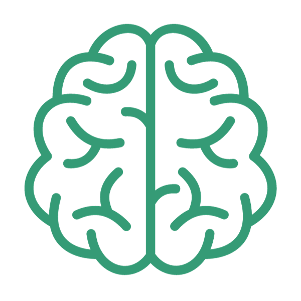 Green outline of a stylized brain.