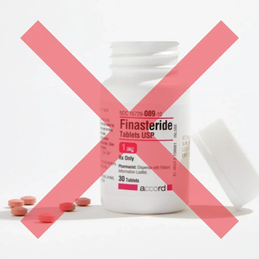 Finasteride crossed out: it blocks DHT everywhere in the body, not just the scalp