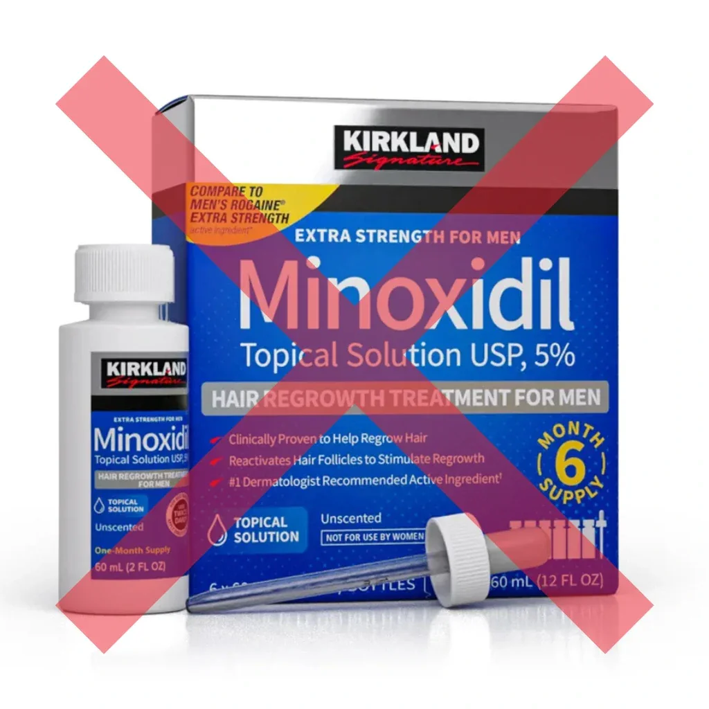 Minoxidil crossed out: it's a topical foam that can't reach the follicle