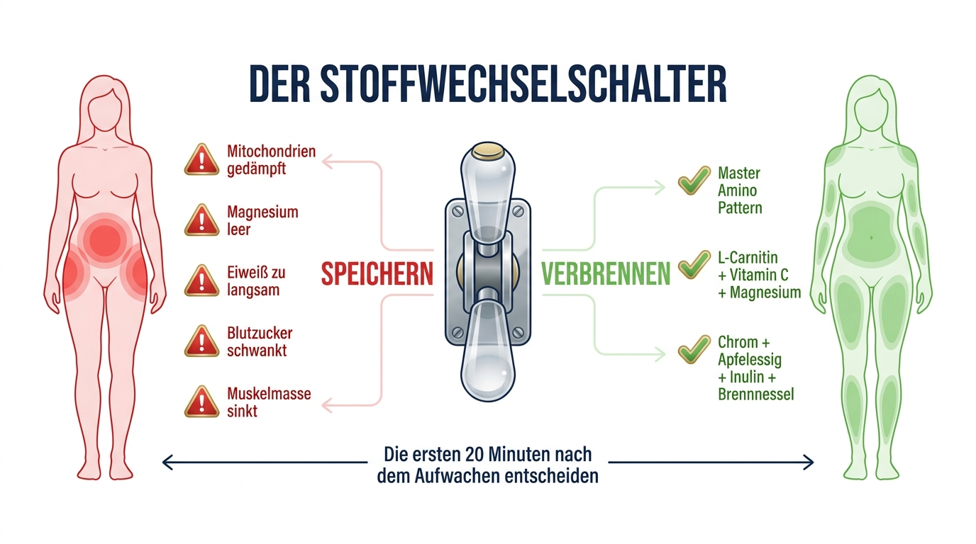 Diagramm des Stoffwechselschalters mit den Zuständen Speichern und Verbrennen