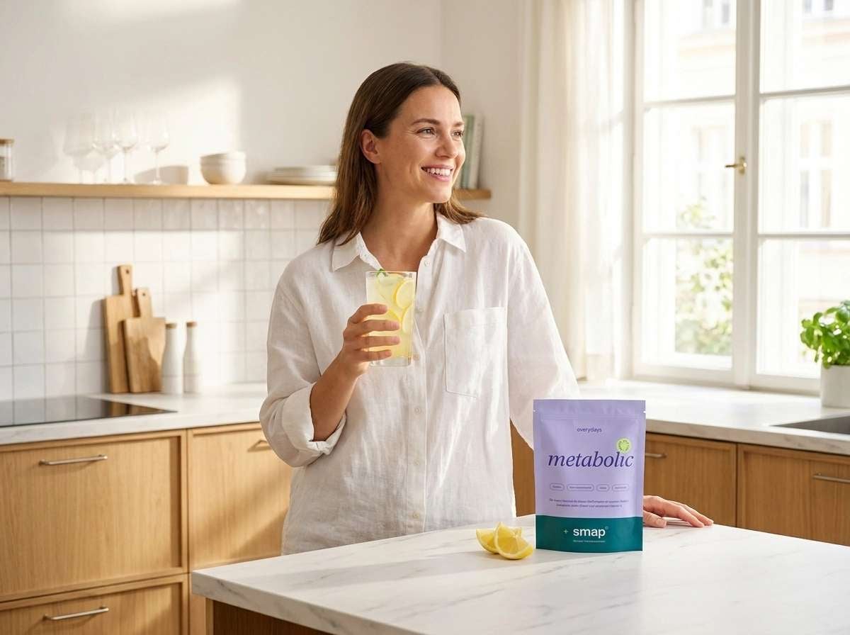 Frau mit metabolic Morgengetränk