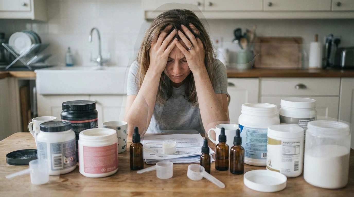 Viele einzelne Supplement-Dosen am Morgen