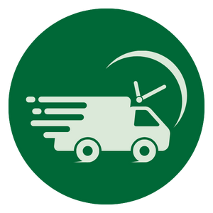 Icon of a fast delivery truck with a clock in the background.