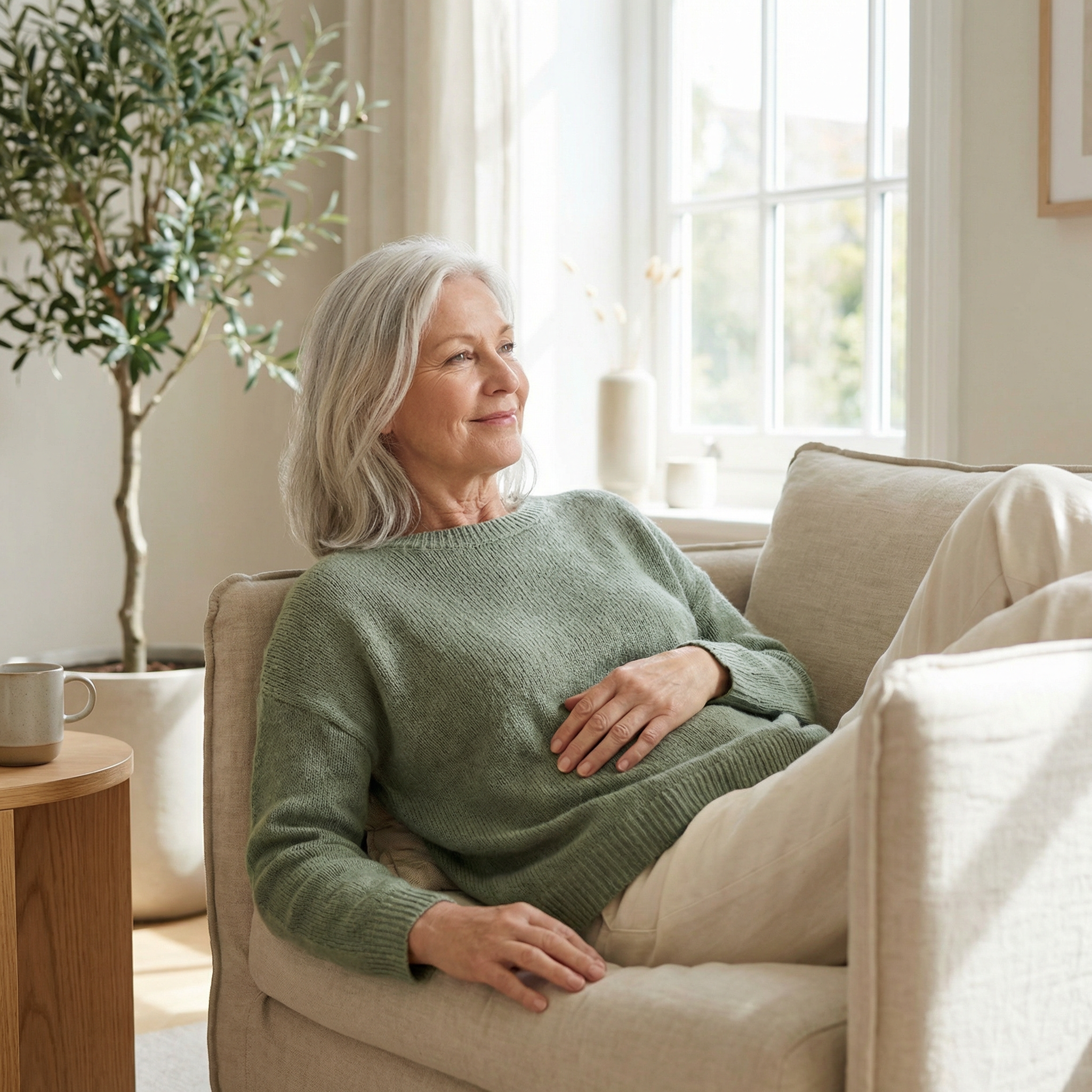 Woman relaxing comfortably at home