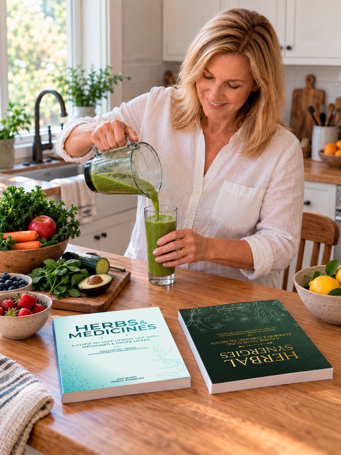 The Herbal Synergies and Herbs & Medicines books open to inside spreads