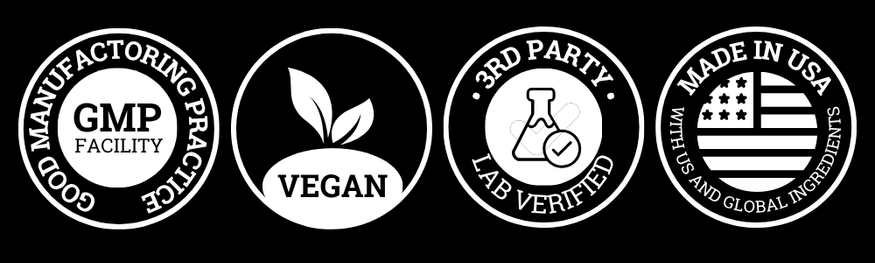 GMP Certified · Non-GMO · Vegan · Made in USA · Third Party Tested