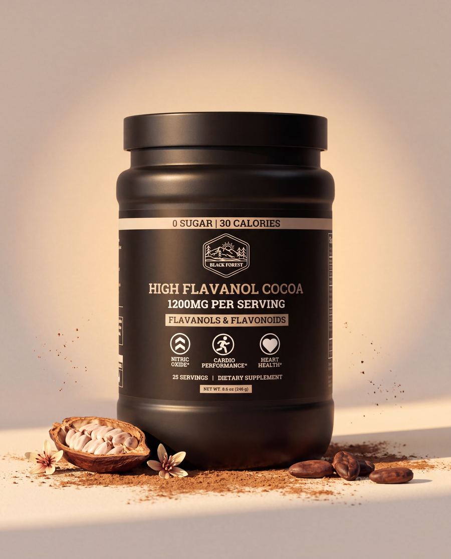 Black Forest High Flavanol Cocoa with cacao pods and nibs