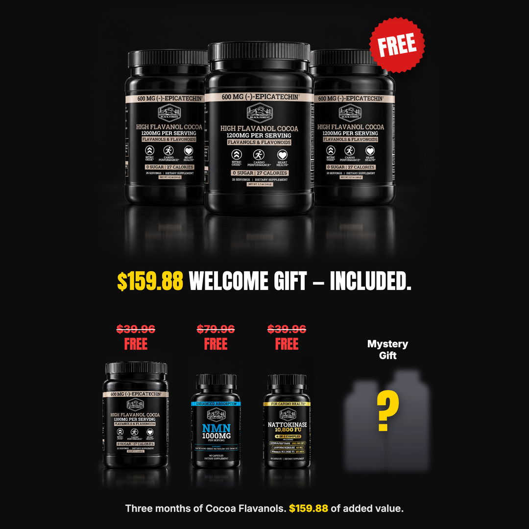 The Quarterly Package — 3 bottles of Cocoa Flavanols plus NMN, Nattokinase and a mystery gift