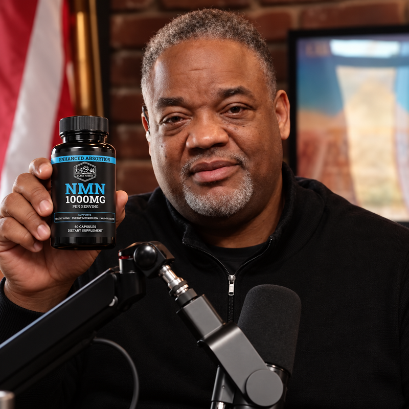 Jason Whitlock holding Black Forest NMN 1000mg
