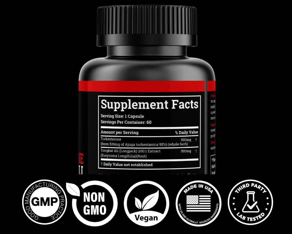 Turkesterone and Tongkat Ali supplement facts label