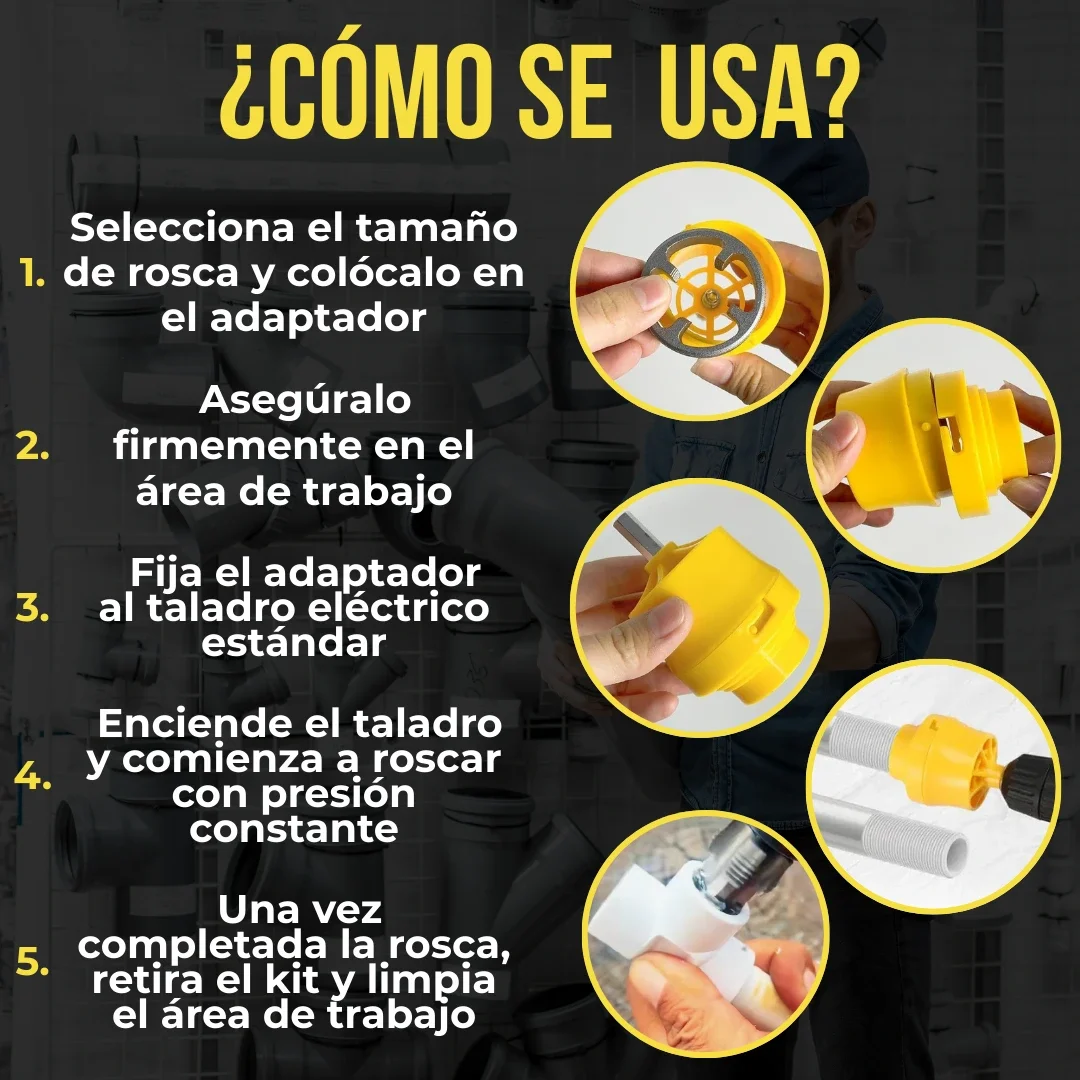 KIT DE ROSCADO PARA TUBOS PVC CON TALADRO