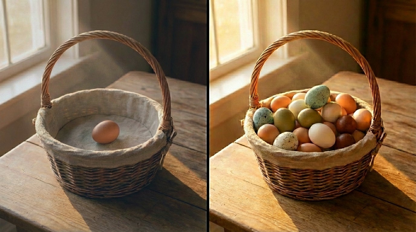 A quieter basket β fewer eggs than you should have