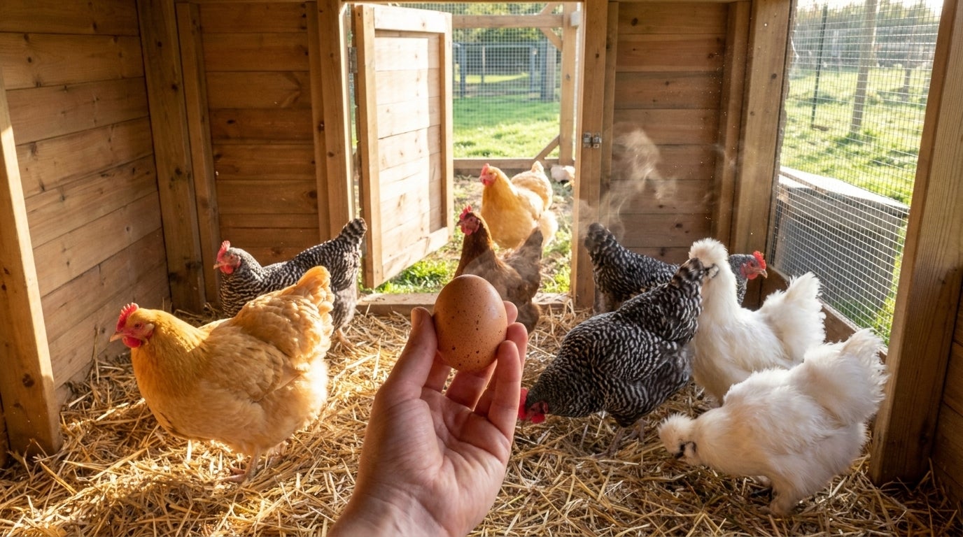 A morning you get back β hands, eggs, and the hen who made it
