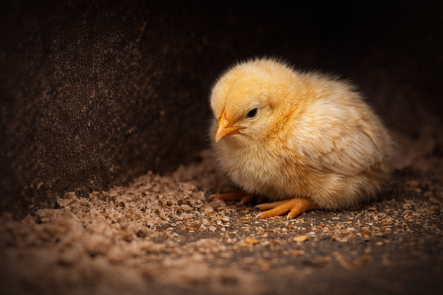 Sad huddled chick