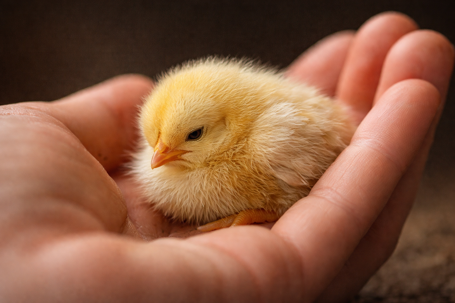 Tiny chick in hand
