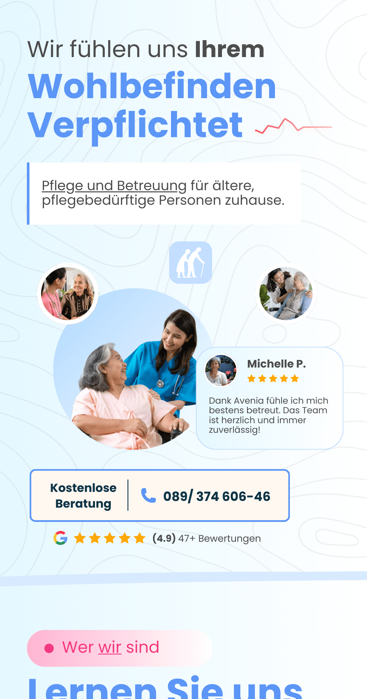 Erfahrenes Team des ambulanten Pflegedienstes hilft einem älteren Patienten in München - Avenia Pflegedienst