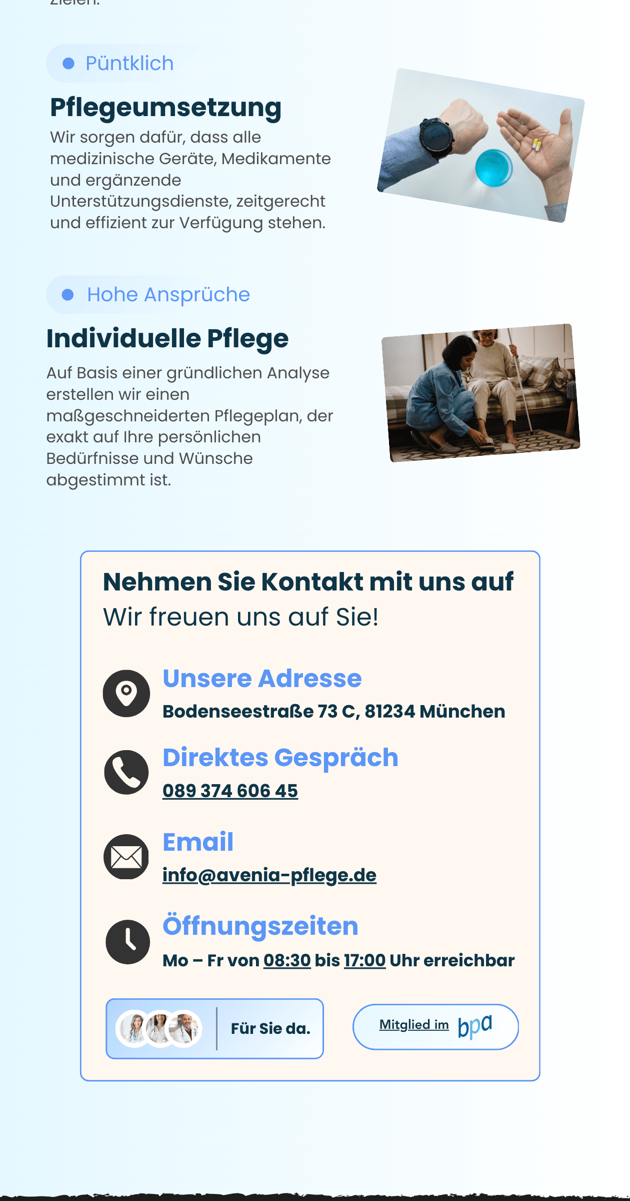 Büro von Avenia Pflegedienst bietet einfühlsame ambulante Pflege in München