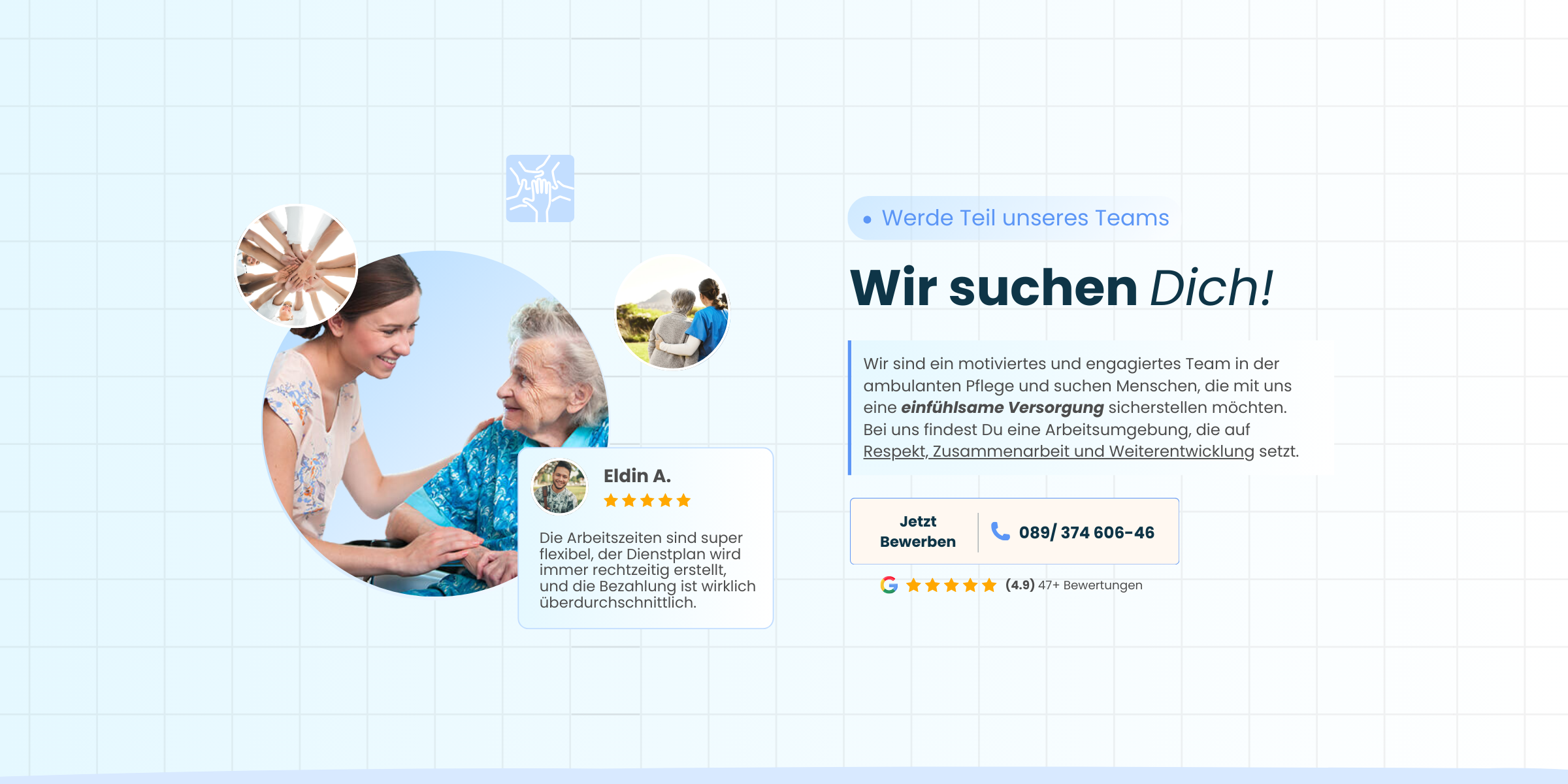 Erfahrenes Team des ambulanten Pflegedienstes hilft einem älteren Patienten in München - Avenia Pflegedienst