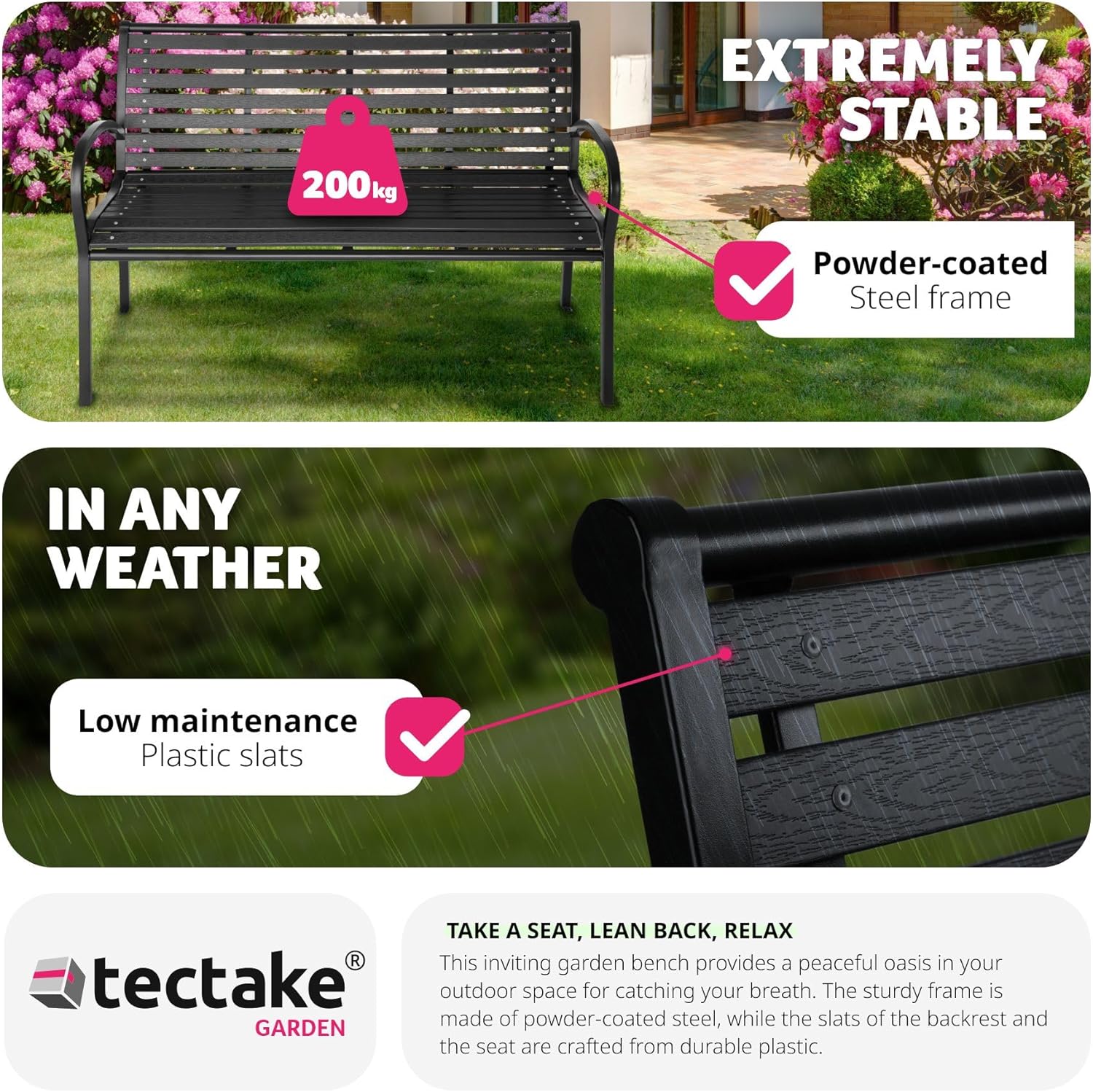 TecTake 3-Seater Garden Bench | Clearance Sale