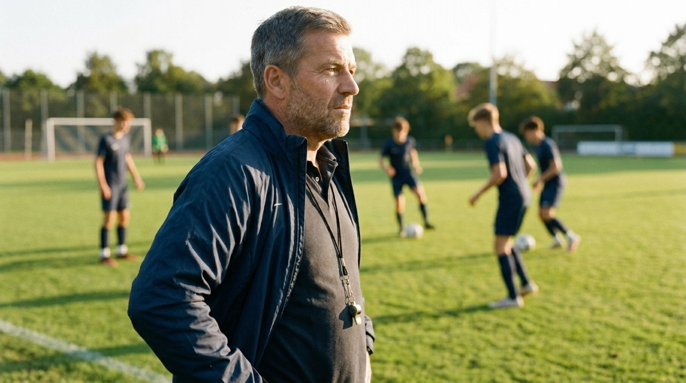 A man in his mid-50s coaching kids
