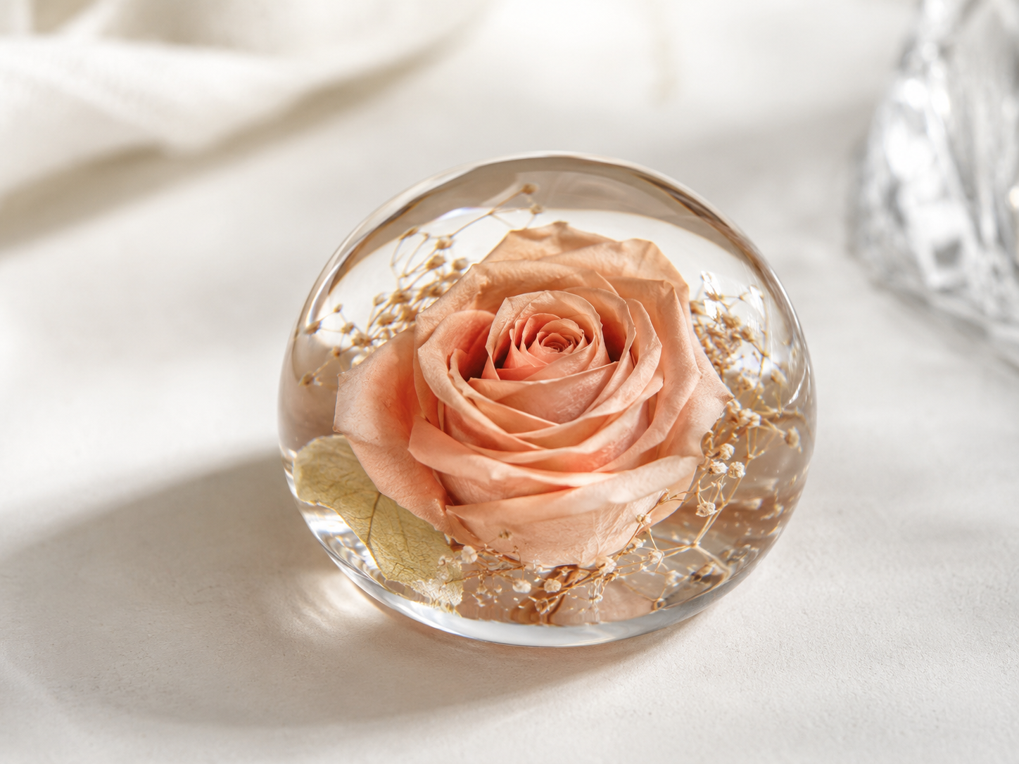 Rose preserved inside a clear resin keepsake