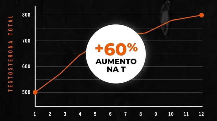 Gráfico mostrando aumento de 60% na produção de testosterona ao longo de 12 semanas