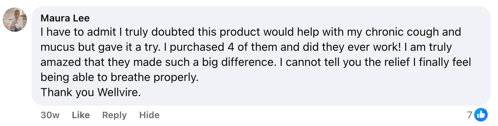 Facebook comment screenshot 1 from the Wellvire source page