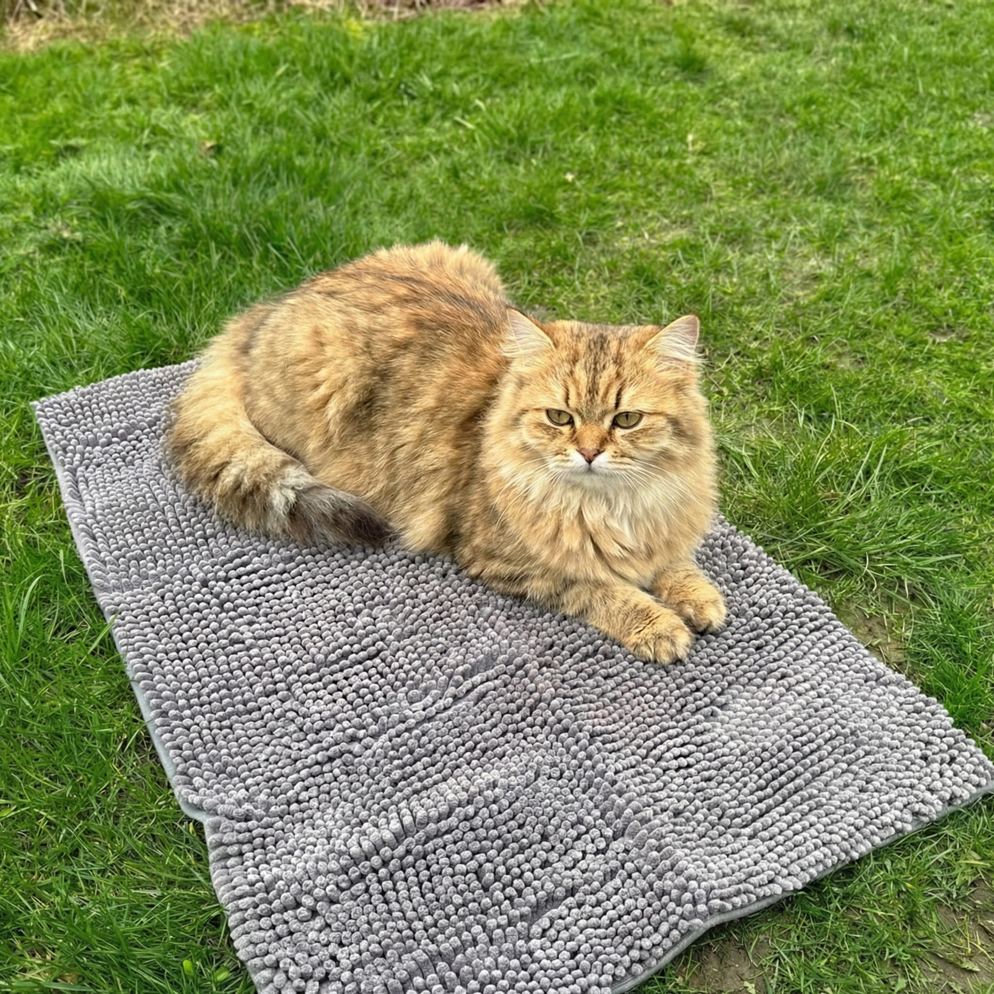 Cat relaxing on Muddy Mat chenille mat