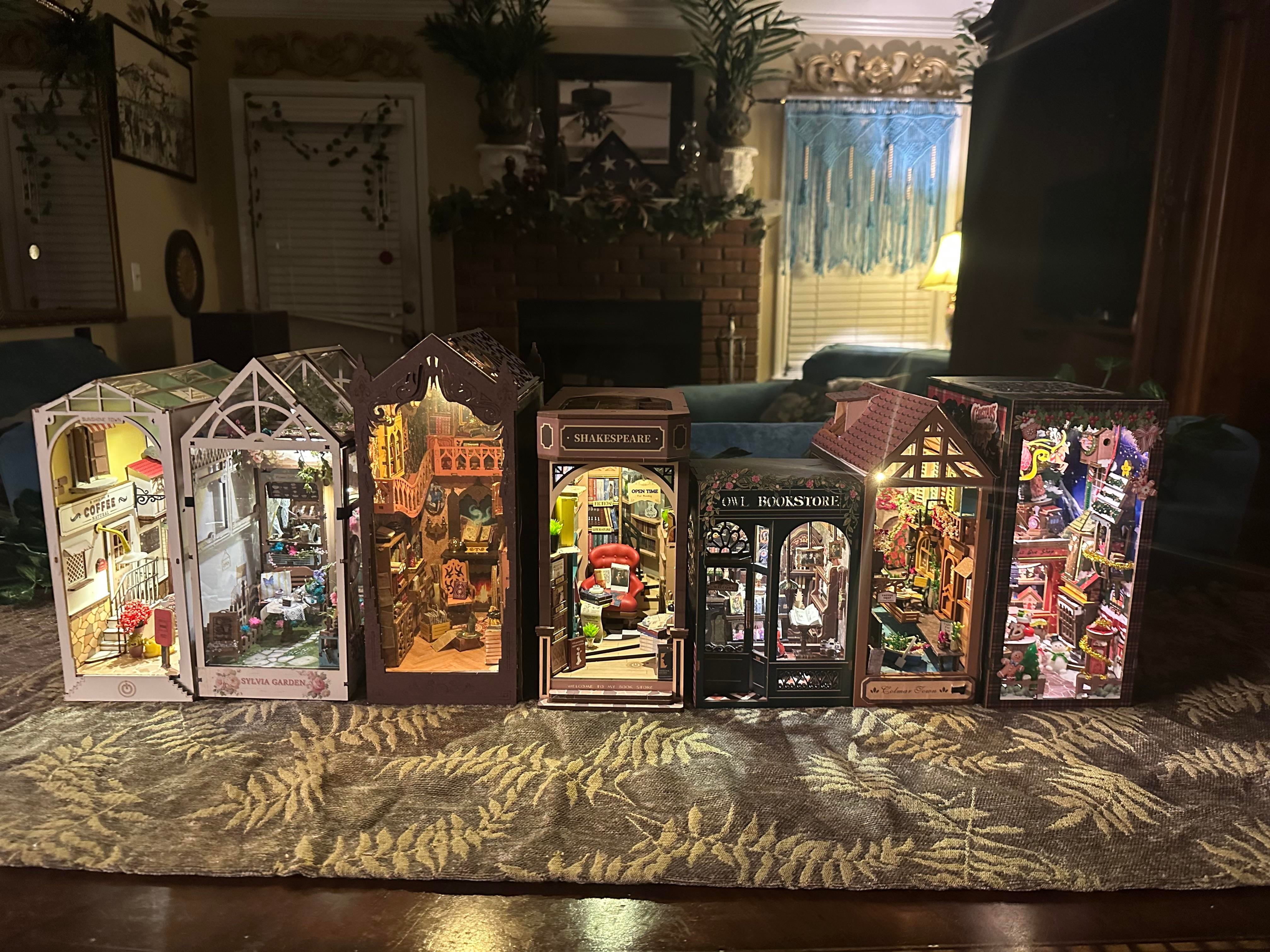 DIY book nook kit collection on a shelf