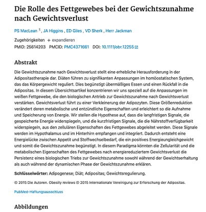 MacLean et al. Obesity Reviews 2015, Rolle des Fettgewebes bei Gewichtszunahme nach Gewichtsverlust