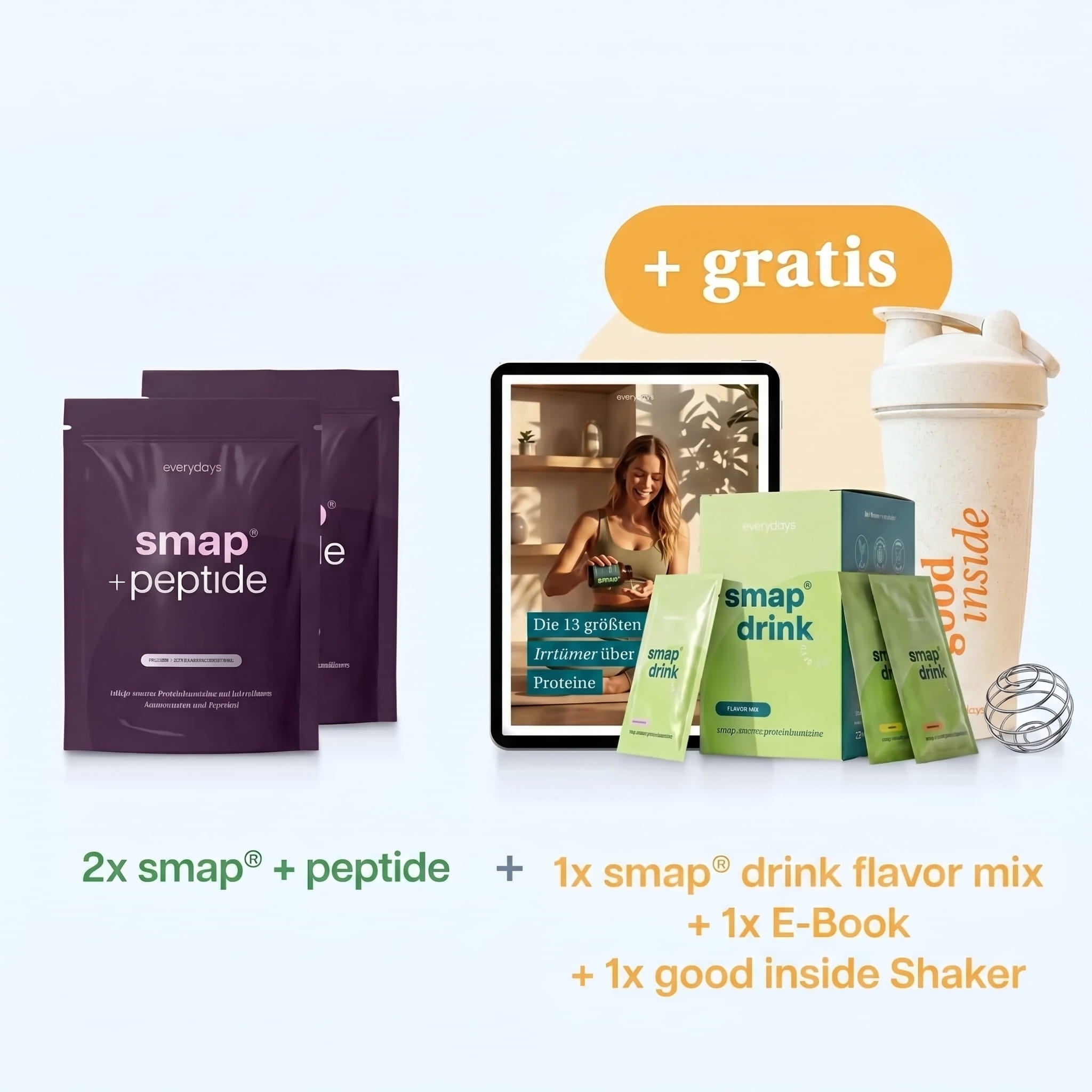 smap+peptide vom Berliner Start-up everydays — geschmacksneutrales Pulver mit Master Amino Pattern und Strukturpeptiden