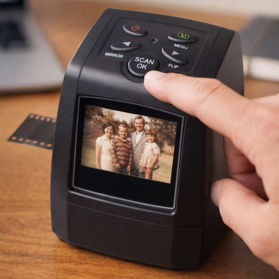Previewing a family photo on the scanner screen