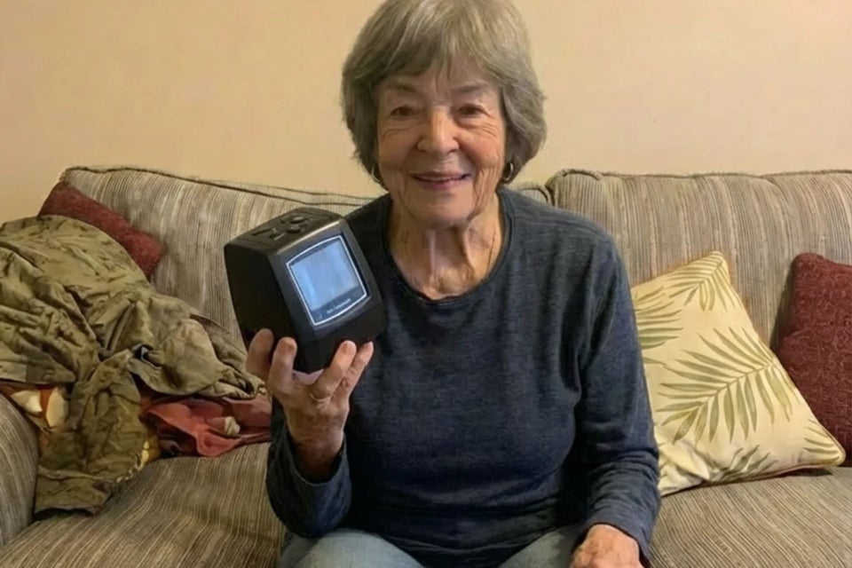 Margaret holding her film scanner