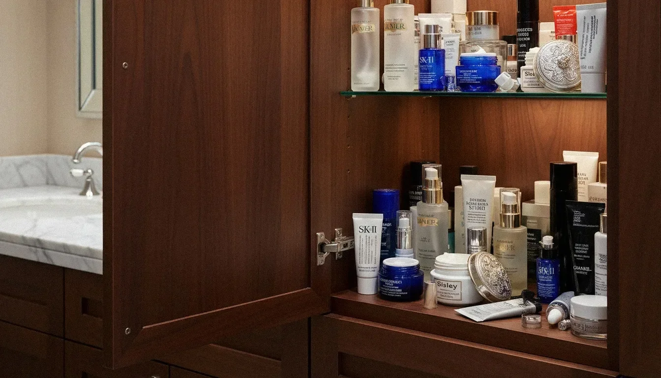 shelf with skincare products
