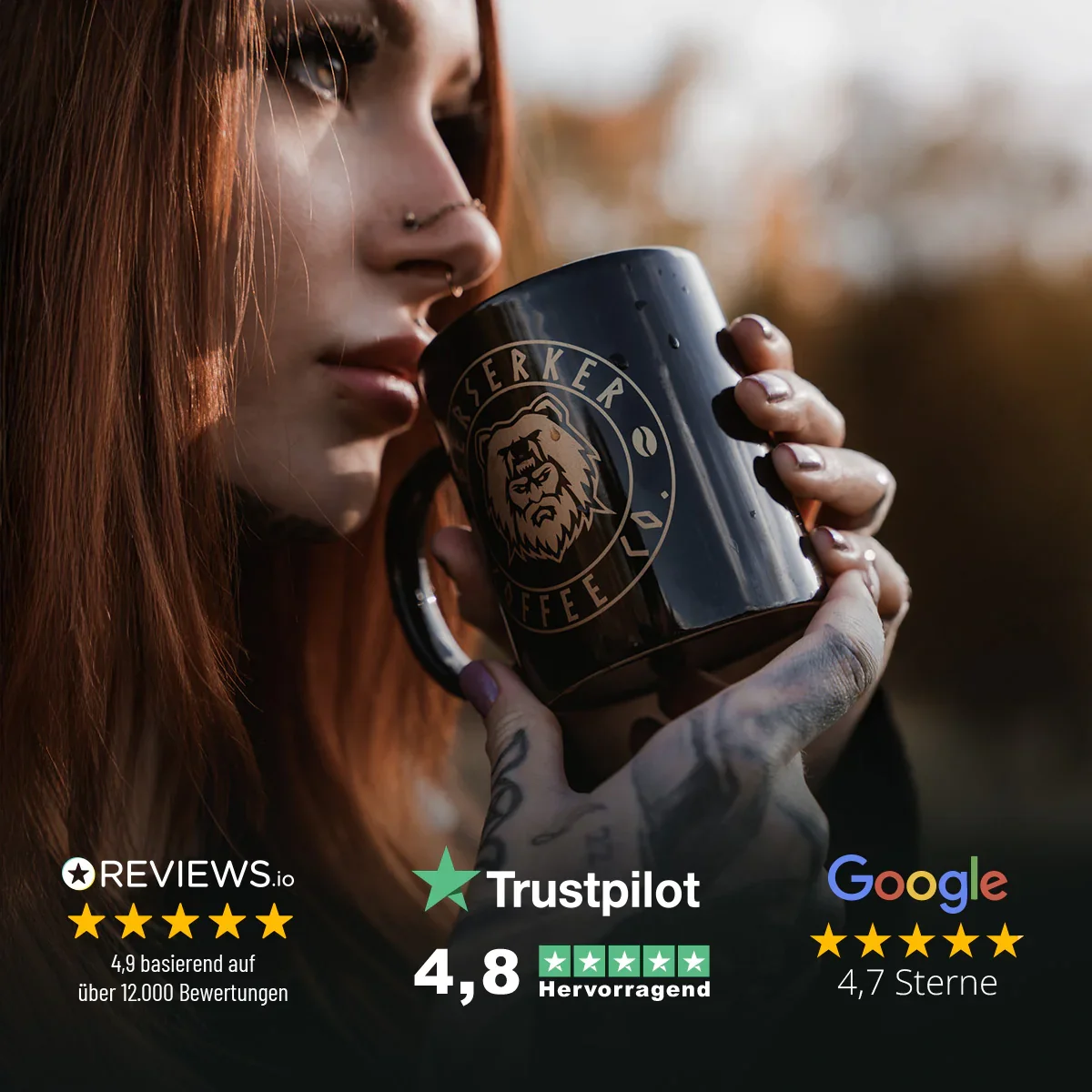 4,9 Sterne auf Reviews.io, 4,8 auf Trustpilot, 4,7 auf Google
