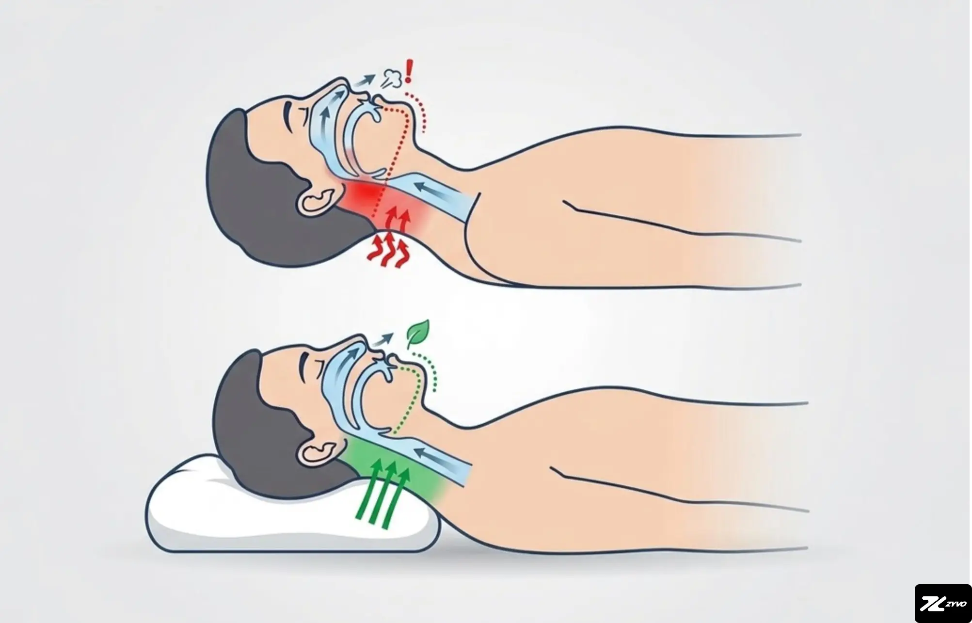 Atemwege ohne und mit ZYVO Rest Pillow