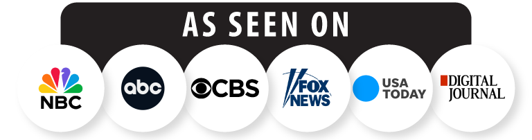 'Logos of NBC, ABC, CBS, Fox News, USA Today, and Digital Journal with the text 'As Seen On'.'