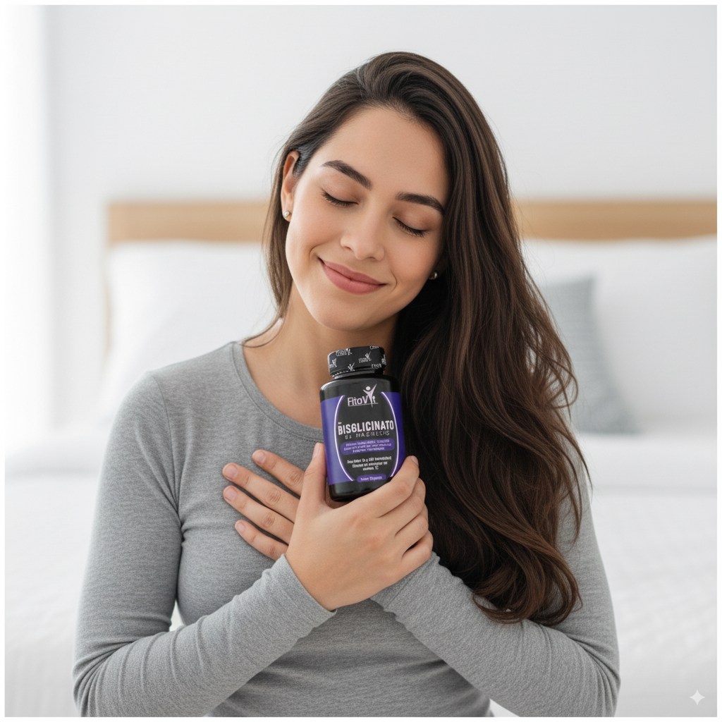 María sosteniendo Bisglicinato de Magnesio FitoVit